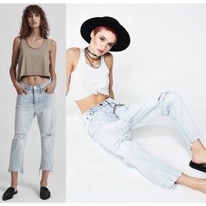 NWT ONE TEASPOON Distressed Rip Knee Slouchy Relaxed Ankle Crop Straight Jean 27